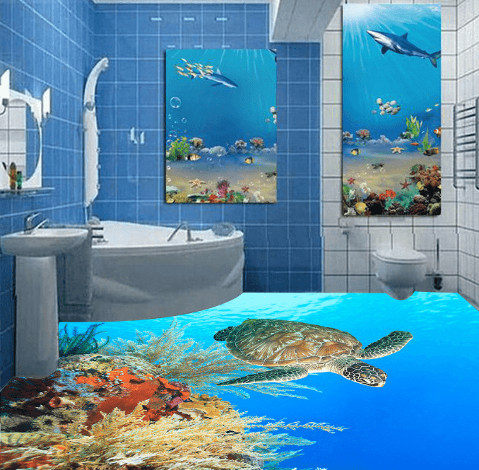 3D Turtle Play 008 Floor Mural Wallpaper AJ Wallpaper 2