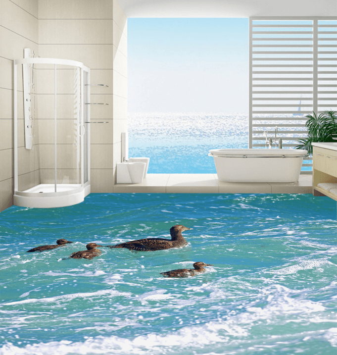 3D Water Duck 187 Floor Mural Wallpaper AJ Wallpaper 2