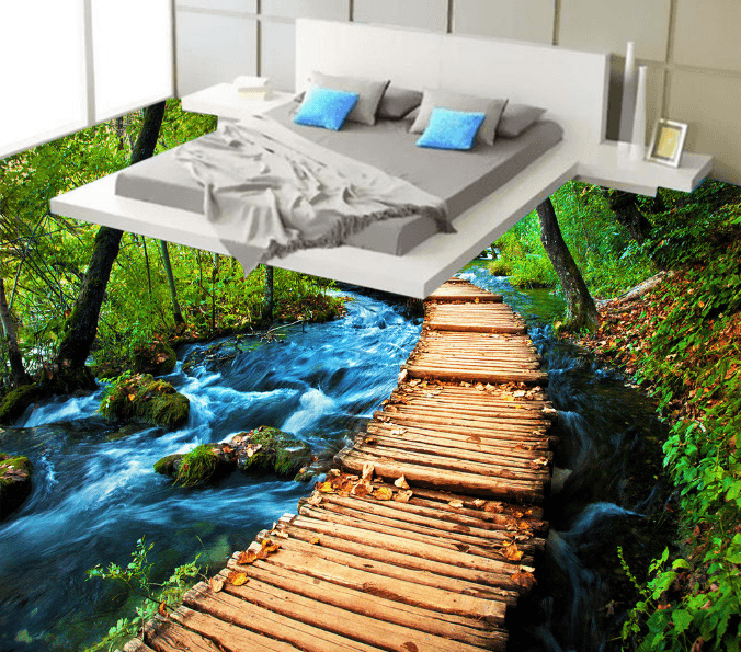 3D Curved Wooden Bridge 170 Floor Mural Wallpaper AJ Wallpaper 2