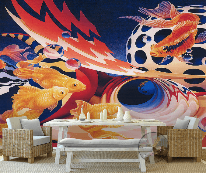 3D Fishes And Modern Patterns Wallpaper AJ Wallpaper