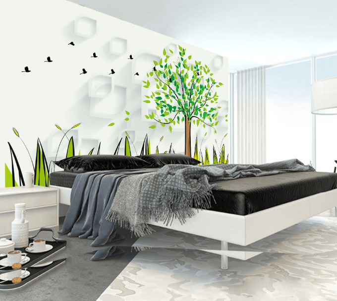3D Tree And Flying Birds Wallpaper AJ Wallpaper