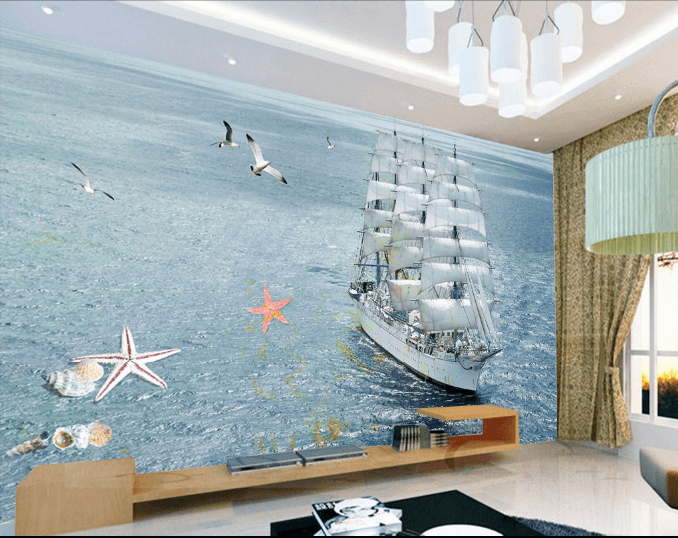 3D Sea Sailing Ship And Birds Wallpaper AJ Wallpaper 1