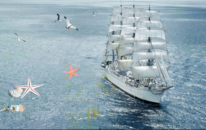 3D Sea Sailing Ship And Birds Wallpaper AJ Wallpaper 1