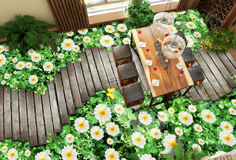 3D White Flowers 078 Floor Mural Wallpaper AJ Wallpaper 2