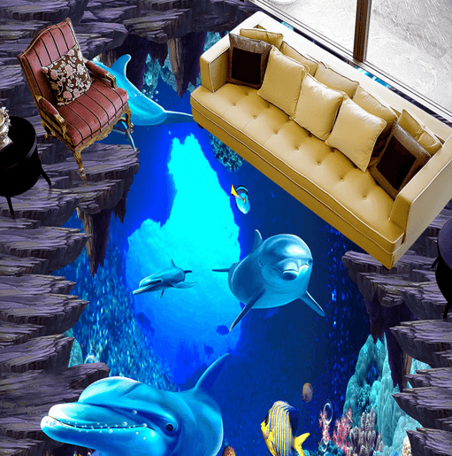 3D Wood Dolphins 110 Floor Mural Wallpaper AJ Wallpaper 2