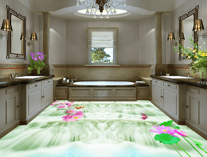 3D Waterfall Red Butterfly 127 Floor Mural Wallpaper AJ Wallpaper 2
