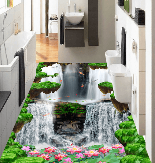 3D Lotus River 109 Floor Mural Wallpaper AJ Wallpaper 2