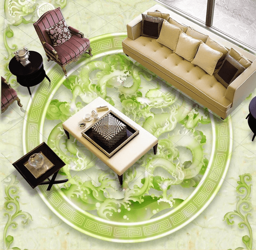 3D Green Dragon 017 Floor Mural Wallpaper AJ Wallpaper 2
