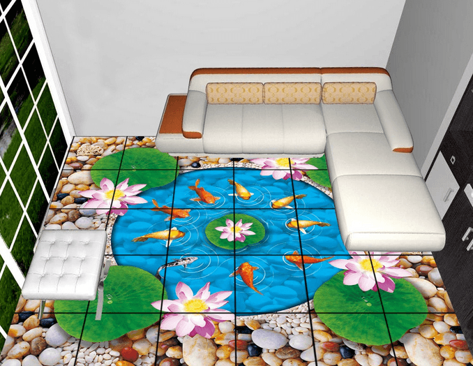 3D Cartoon Lotus Pond 226 Floor Mural Wallpaper AJ Wallpaper 2