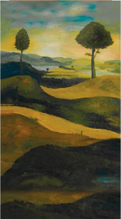 3D setting sun the tree grassland painting door mural Wallpaper AJ Wallpaper