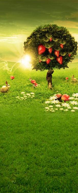 3D fruit tree sunlight animal painting door mural Wallpaper AJ Wallpaper