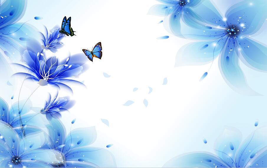 3D Flower blue butterfly Wallpaper AJ Wallpaper 1
