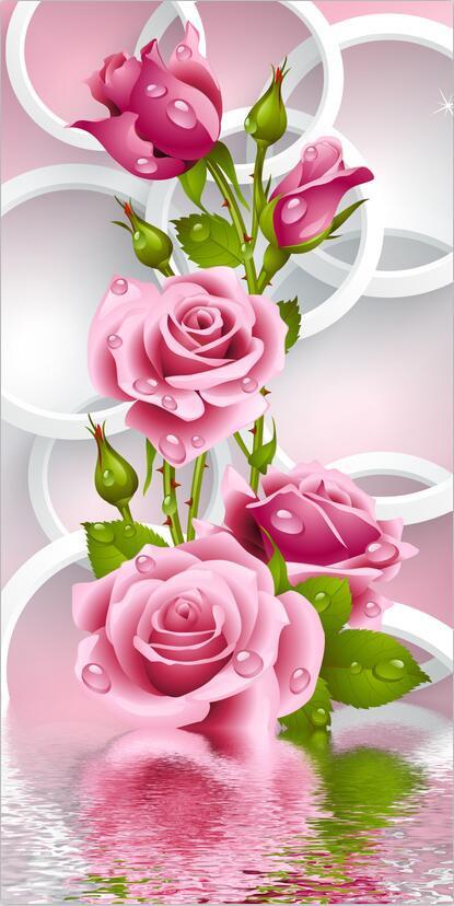 3D Modern flower rose pink Wallpaper AJ Wallpaper 1