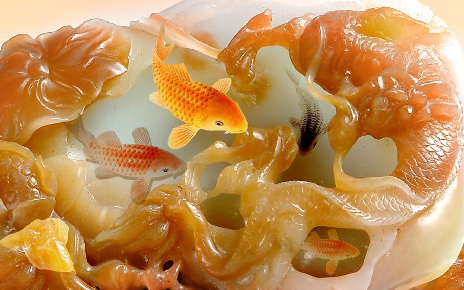 3D Fish carving stone flowers Wallpaper AJ Wallpaper 1