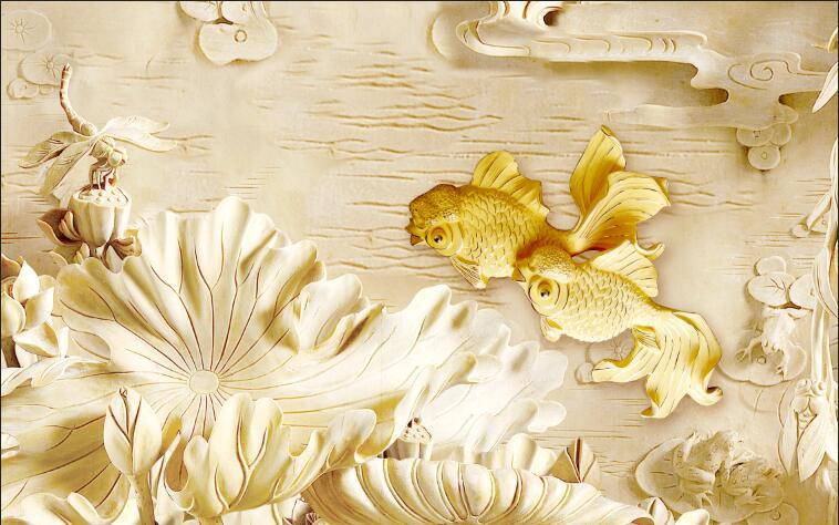 3D Golden flower carving Wallpaper AJ Wallpaper 1