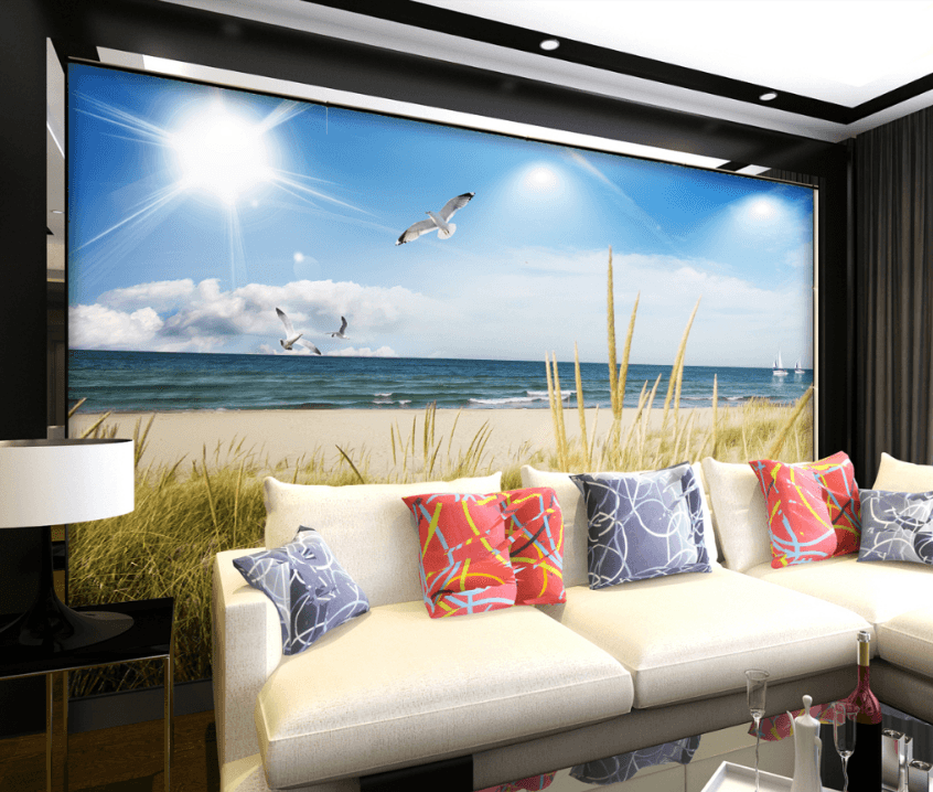 3D Seagull Grass 516 Wallpaper AJ Wallpaper