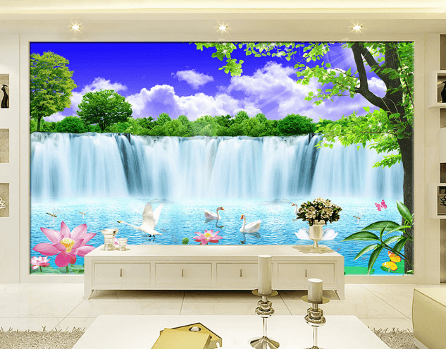 3D Lotus Swan 464 Wallpaper AJ Wallpaper