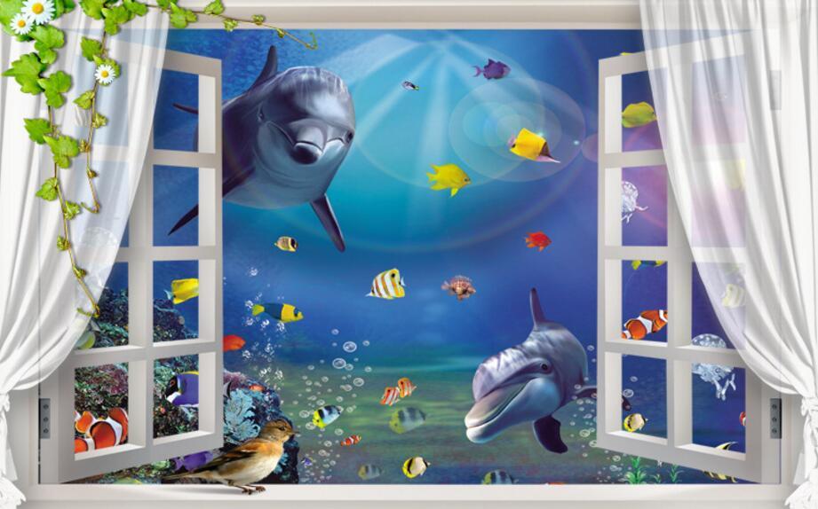 3D Window Ocean World 916 Curtains Drapes Wallpaper AJ Wallpaper