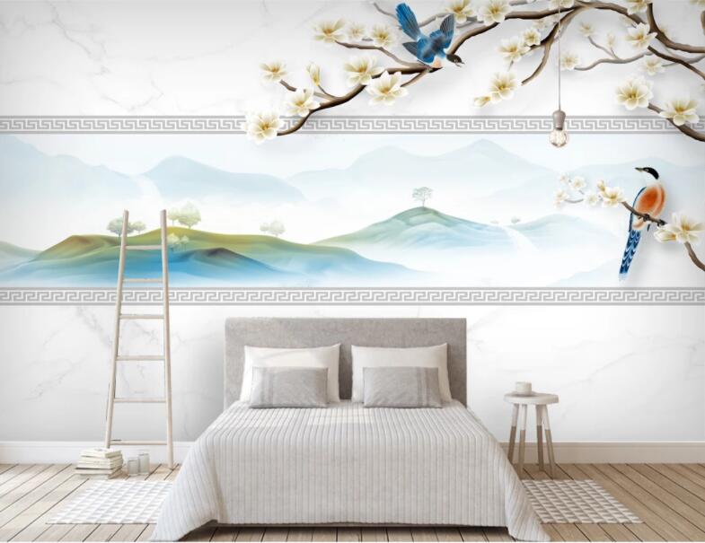 3D Bird White Flower WC2689 Wall Murals