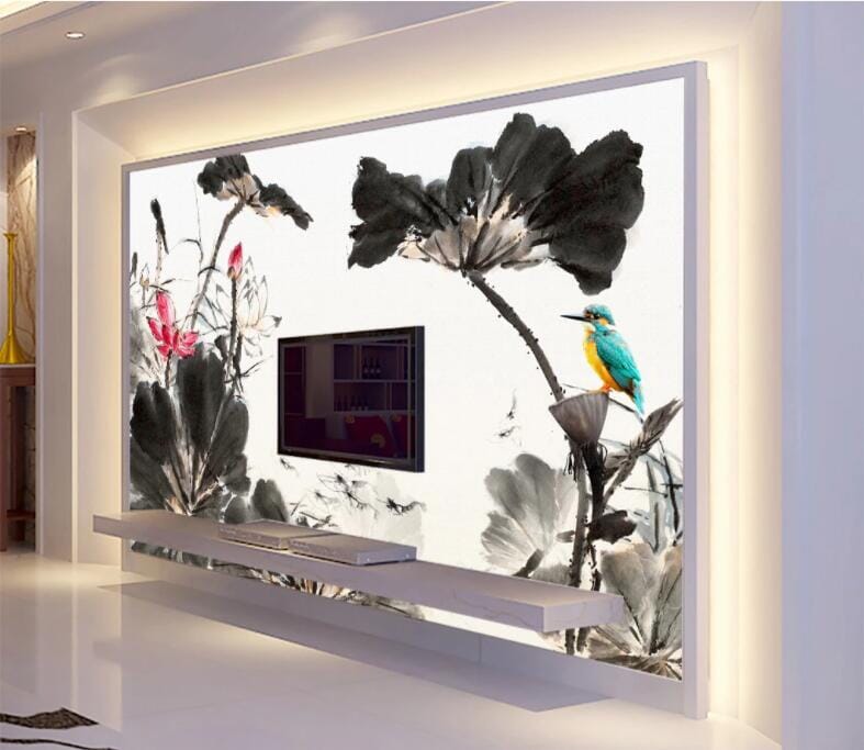 3D Lotus Leaf Bird WC926 Wall Murals Wallpaper AJ Wallpaper 2