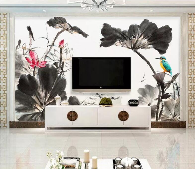 3D Lotus Leaf Bird WC926 Wall Murals Wallpaper AJ Wallpaper 2
