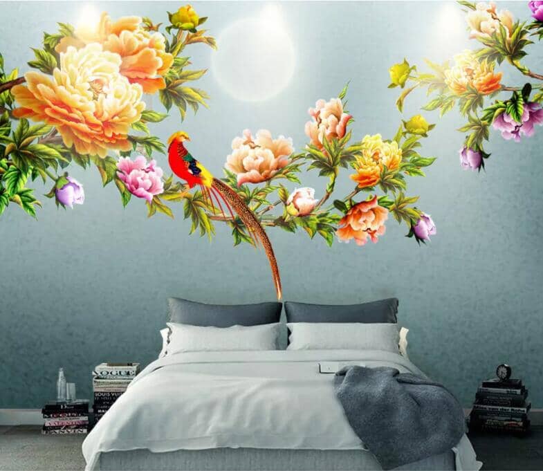 3D Parrot Peony WC901 Wall Murals Wallpaper AJ Wallpaper 2