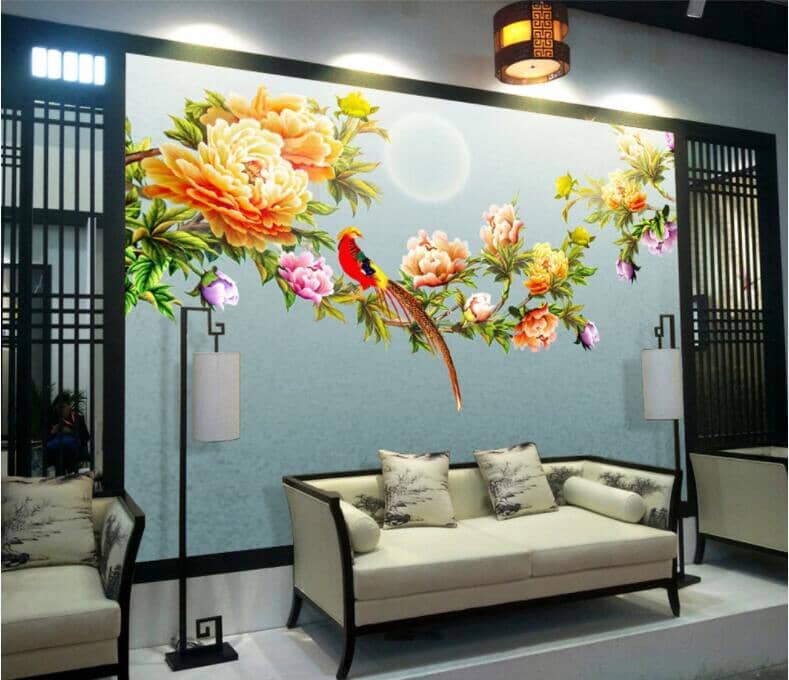 3D Parrot Peony WC901 Wall Murals Wallpaper AJ Wallpaper 2
