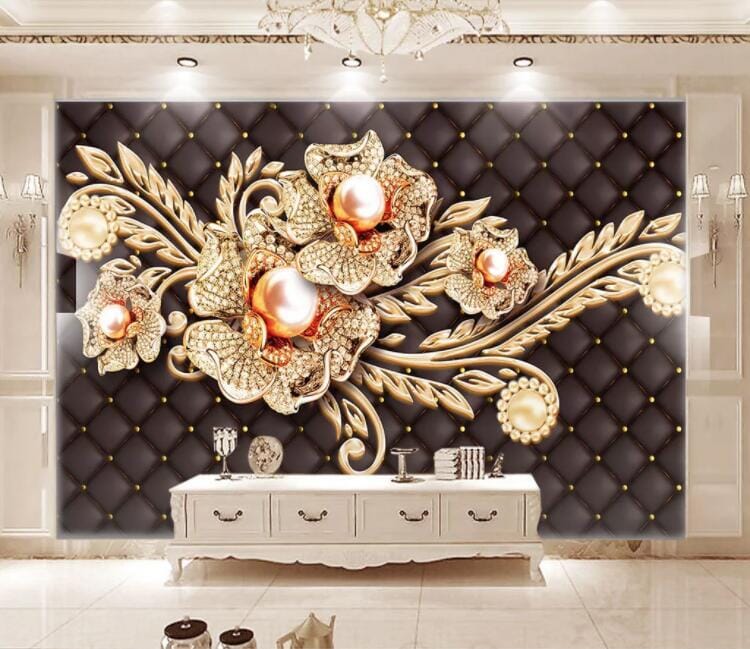3D Yellow Diamond Flower WC366 Wall Murals Wallpaper AJ Wallpaper 2