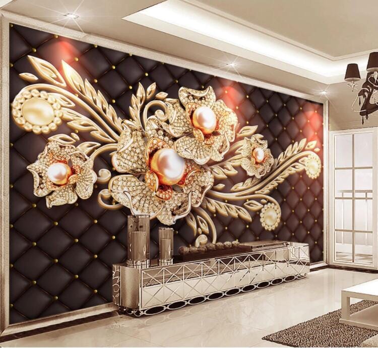 3D Yellow Diamond Flower WC366 Wall Murals Wallpaper AJ Wallpaper 2