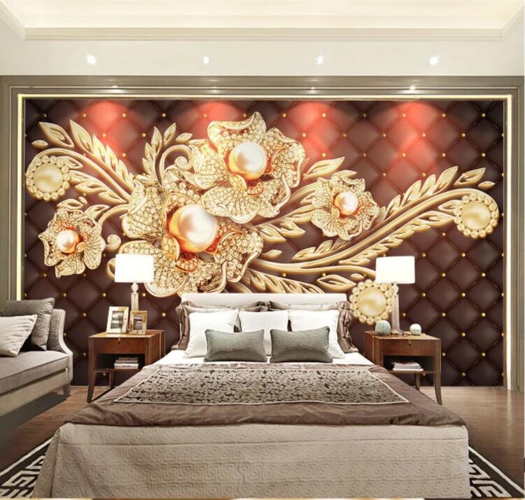 3D Yellow Diamond Flower WC366 Wall Murals Wallpaper AJ Wallpaper 2