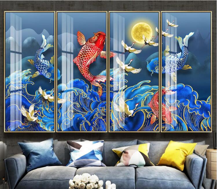 3D Surf Goldfish Crane WC2348 Wall Murals