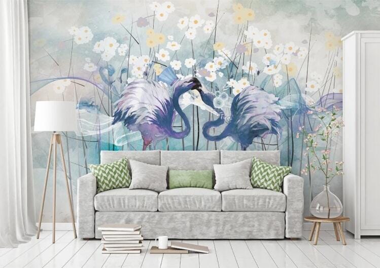 3D Purple Crane Flower WC739 Wall Murals Wallpaper AJ Wallpaper 2