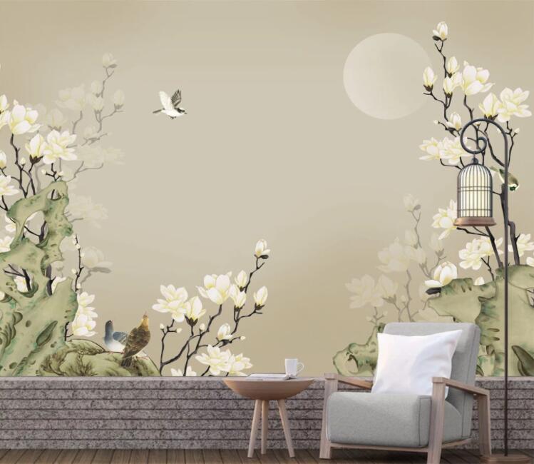 3D Flower Stone Bird WC2727 Wall Murals