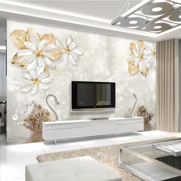 3D Swan Ornaments WC879 Wall Murals Wallpaper AJ Wallpaper 2