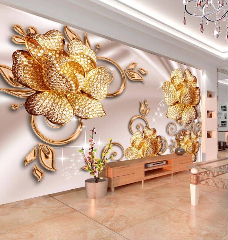 3D Golden Flower WC467 Wall Murals Wallpaper AJ Wallpaper 2