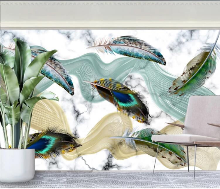 3D Green Feather WC1999 Wall Murals