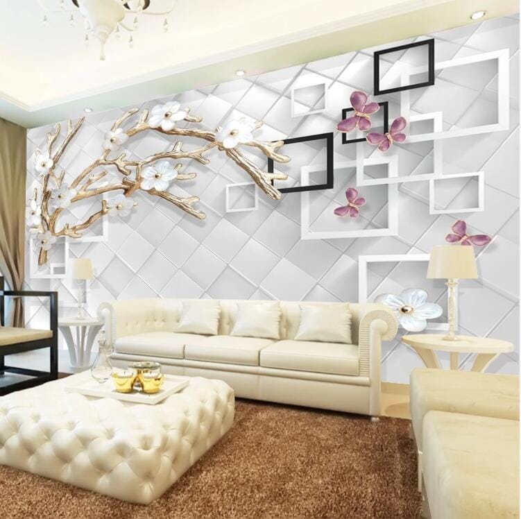 3D Plum Butterfly WC677 Wall Murals Wallpaper AJ Wallpaper 2
