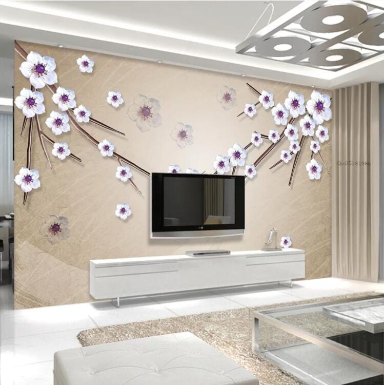 3D Plum Petals WC657 Wall Murals Wallpaper AJ Wallpaper 2