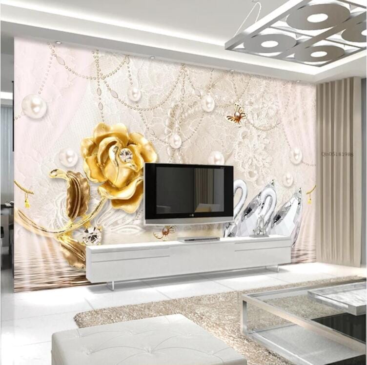 3D Golden Rose Flower WC652 Wall Murals Wallpaper AJ Wallpaper 2