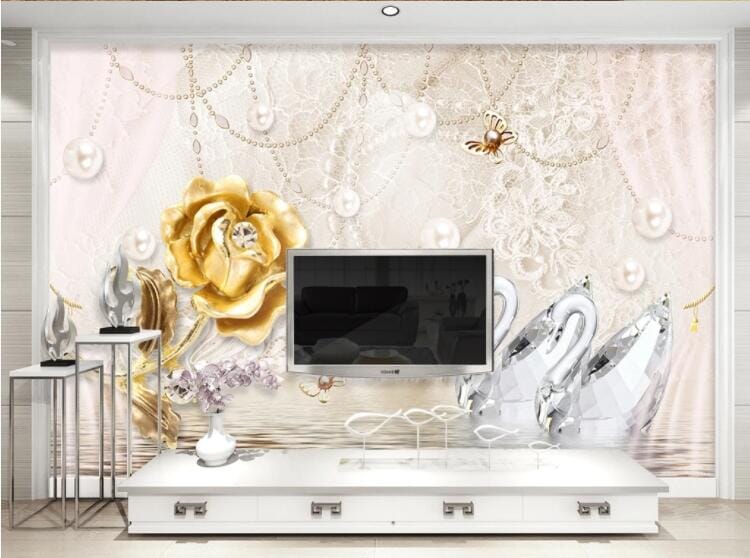 3D Golden Rose Flower WC652 Wall Murals Wallpaper AJ Wallpaper 2
