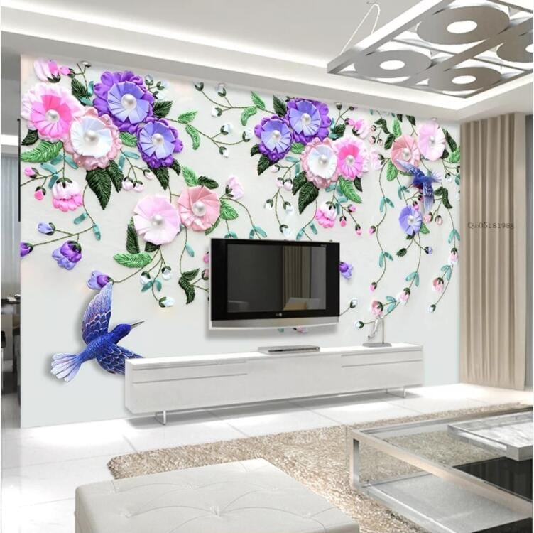 3D Vine Flower Bird WC570 Wall Murals Wallpaper AJ Wallpaper 2