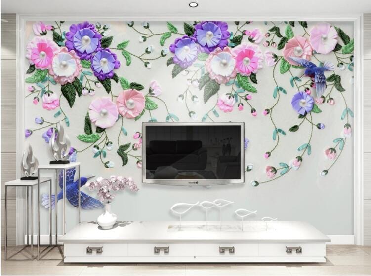3D Vine Flower Bird WC570 Wall Murals Wallpaper AJ Wallpaper 2