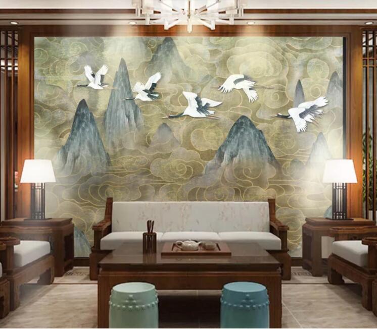 3D Flying White Crane WC2693 Wall Murals