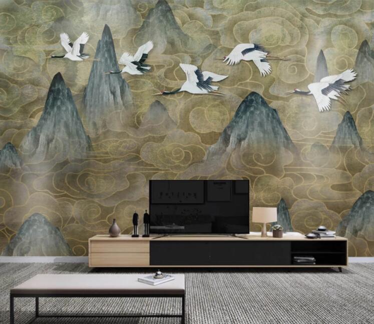 3D Flying White Crane WC2693 Wall Murals