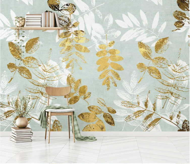 3D Golden Leaves WC1047 Wall Murals Wallpaper AJ Wallpaper 2