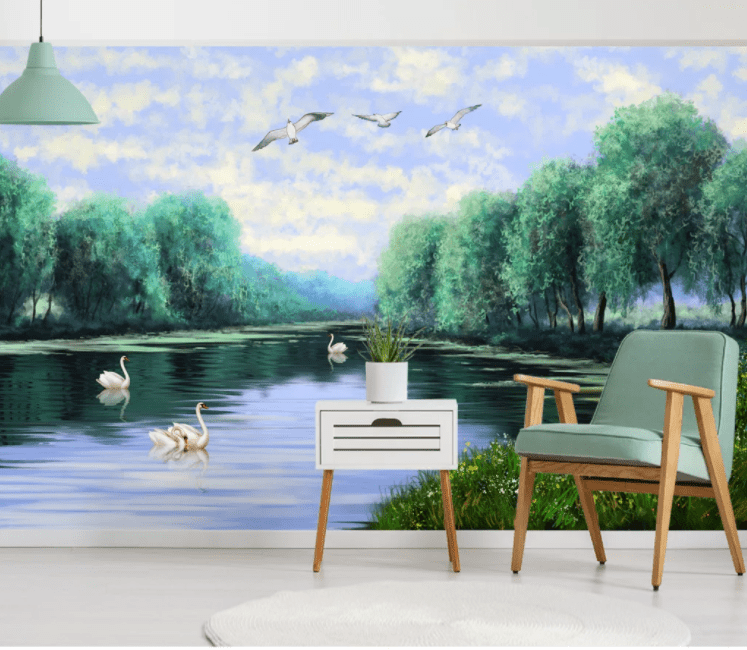 3D Forest Swan WC1019 Wall Murals Wallpaper AJ Wallpaper 2