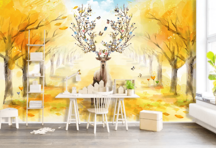 3D Autumn Deer WC798 Wall Murals Wallpaper AJ Wallpaper 2