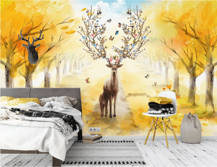 3D Autumn Deer WC798 Wall Murals Wallpaper AJ Wallpaper 2