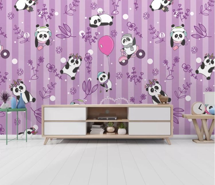 3D Panda Flower WC1718 Wall Murals