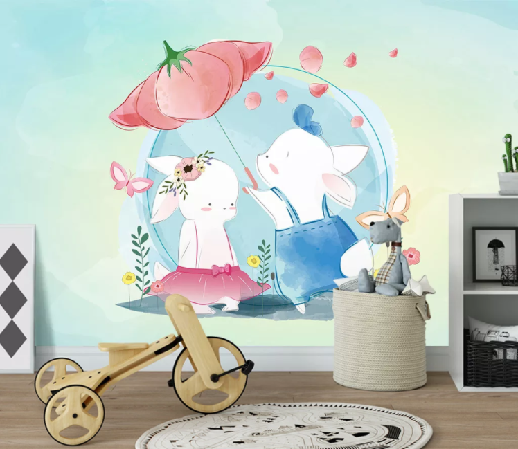 3D Rabbit Petals WC1709 Wall Murals